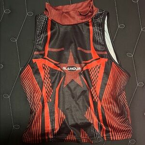 Glamour Red and Black High-Neck Top